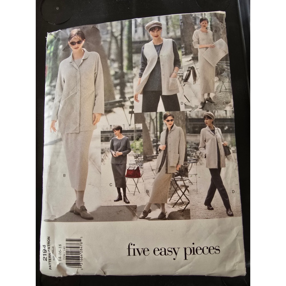 Vogue 2194 Five Easy Pieces Jacket Vest Top Skirt Pants Sewing Pattern 14-16-18